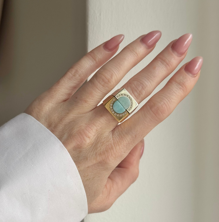 HAVLYS // Ring mit Larimarstein & 11 feinen Topas