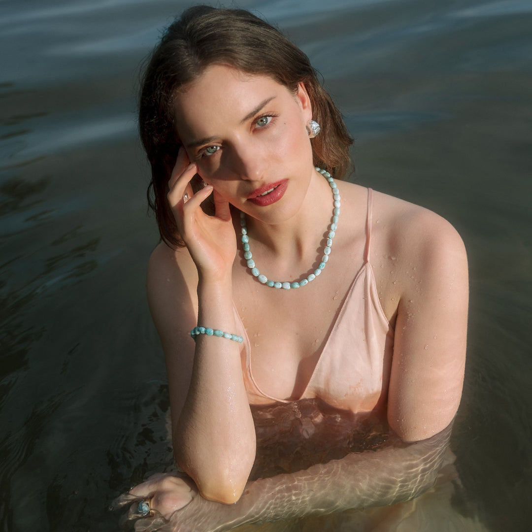 HAVLYS // Statement-Halskette aus Larimar-Edelsteinen