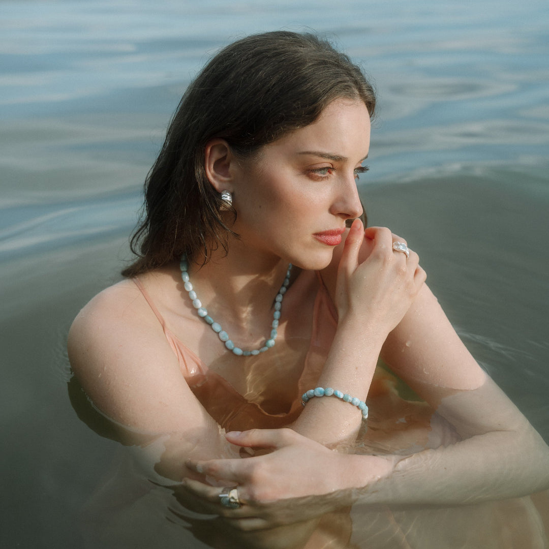 HAVLYS // Statement-Halskette aus Larimar-Edelsteinen