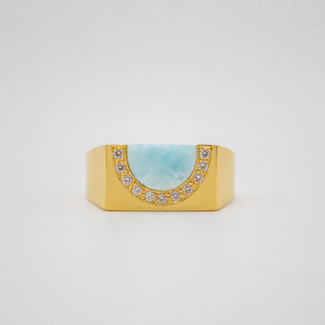 HAVLYS // Ring mit Larimarstein & 11 feinen Topas