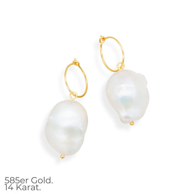 Bridal jewelry CAPRAIA 585 GOLD (14k) // Hoop earrings with large baroque pearls