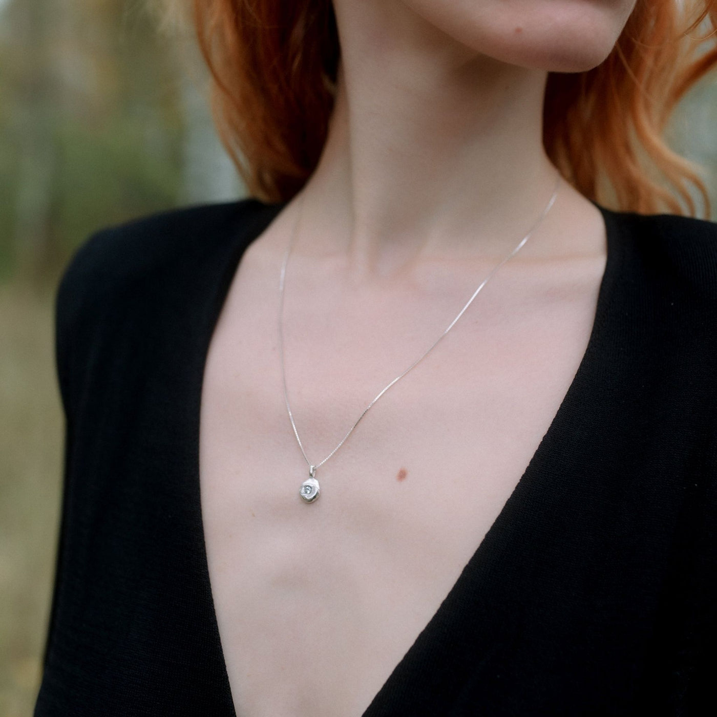 LÆRDAL // Necklace with a delicate pendant made of fine silver with a zirconia stone 