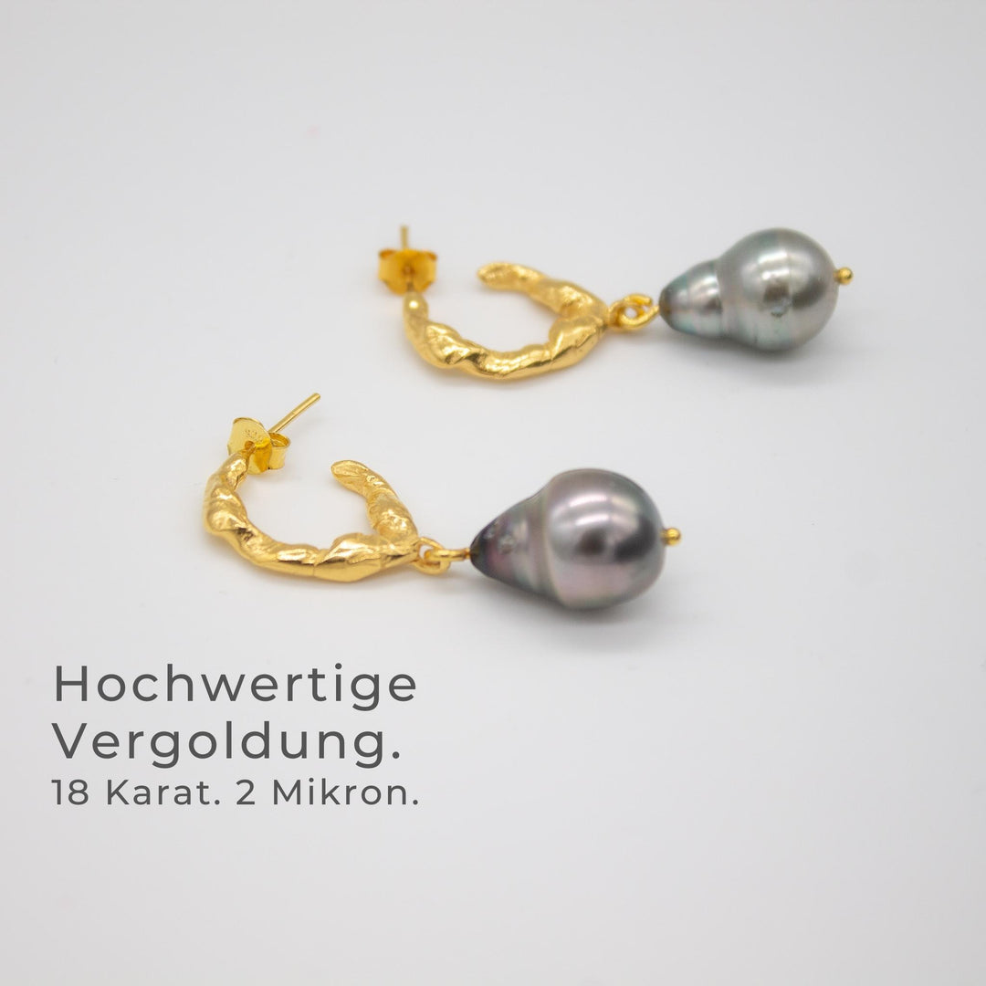 SANDEFJORD // Hoop earrings gold-plated with Tahitian pearl
