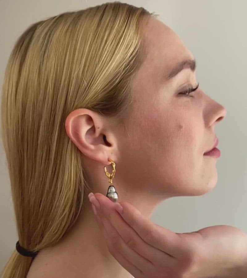 SANDEFJORD // Hoop earrings gold-plated with Tahitian pearl